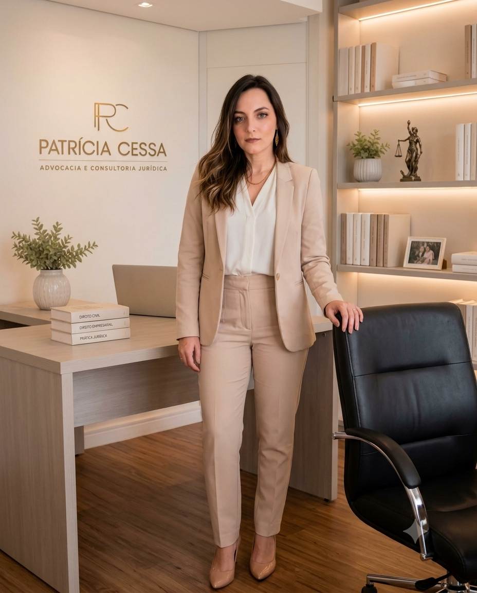 Advogada Patrícia Cessa em seu escritório de advocacia, especializada em Direito Médico e Direito da Saúde, com atuação na defesa de médicos, profissionais da saúde e pacientes em ações contra planos de saúde.